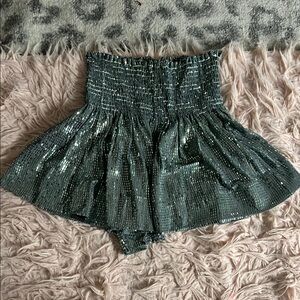 Shimmering Green High-Waisted Swing Shorts